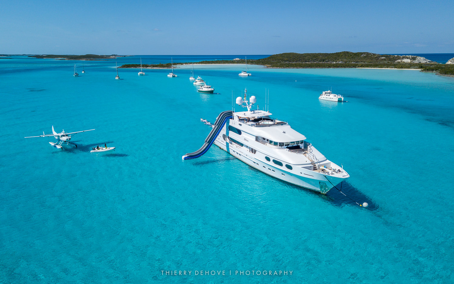 Aerial Photos of Motor Yacht Milestone built by Christensen in The Exumas, Bahamas 