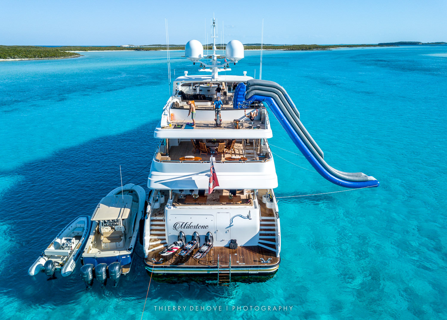 Aerial Photos of Motor Yacht Milestone built by Christensen in The Exumas, Bahamas 