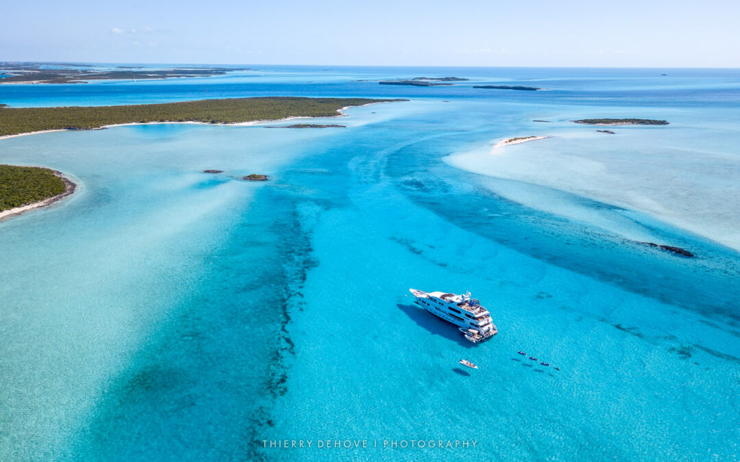 Aerial Photos of Motor Yacht Milestone built by Christensen in The Exumas, Bahamas